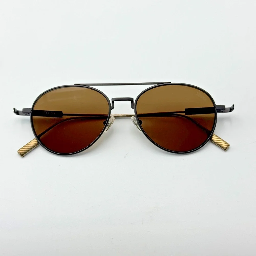 Ermenegildo Zegna Sunglasses EZ0288 49E Matte Dark Brown Aviator Brown Lens 55mm